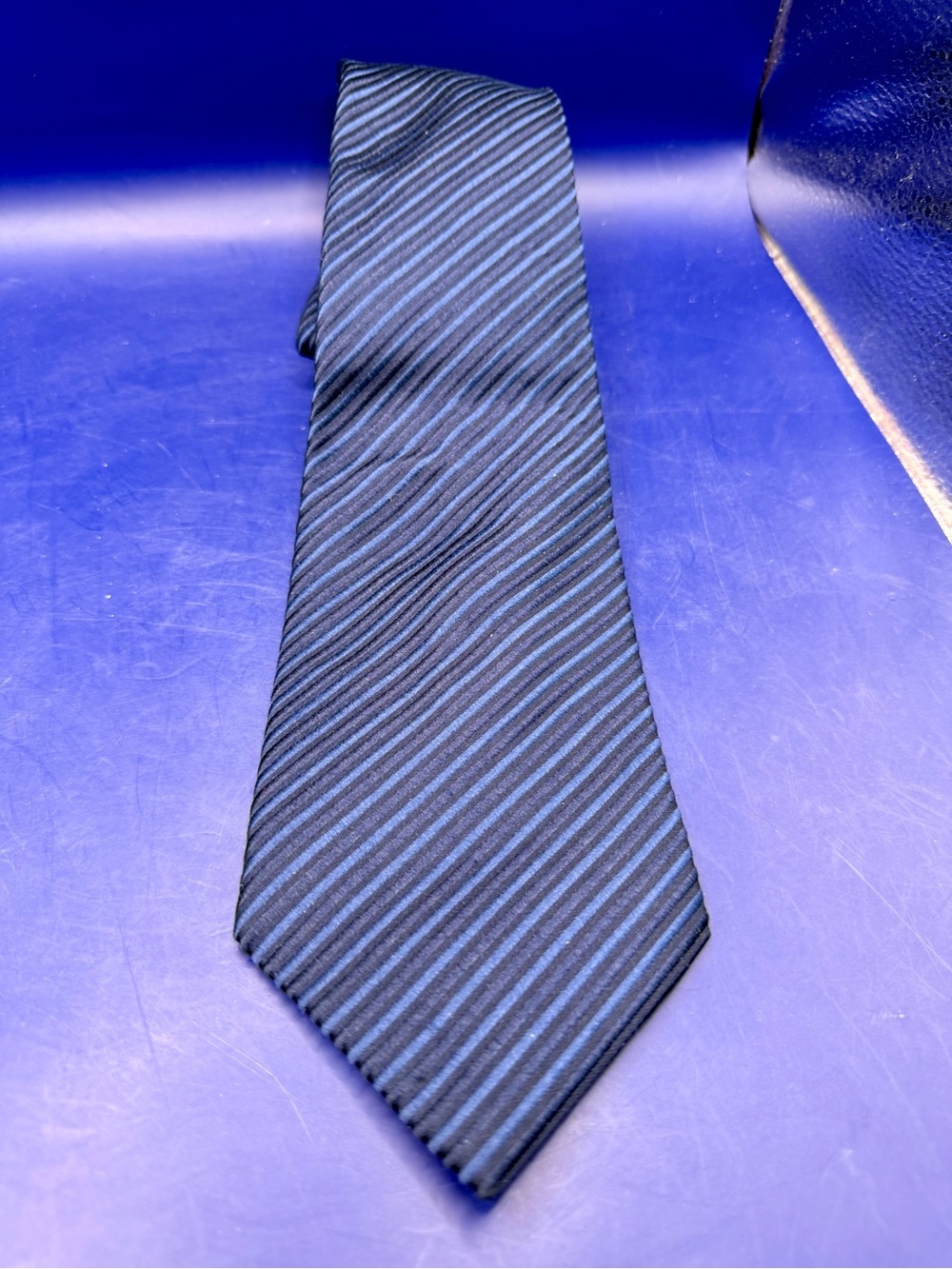 Donald J Trump Signature Collection Silk Tie Navy Blue Striped Gold Bar silk